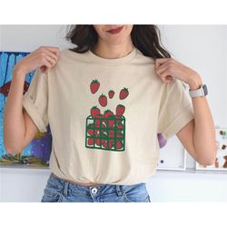 strawberry shirt, botanical shirt, cute strawberry shirt, fruit lover shirt, aesthetic shirt, gardening shirt, gift for