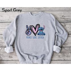 peace love stitch sweatshirt, disney sweatshirt, disneyworld sweatshirt, disneyland sweatshirt, disney vacation sweatshi