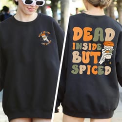 retro halloween shirt, dead inside but spiced shirt, halloween skeleton shirt, pumpkin spice fall coffee shirt, fall swe