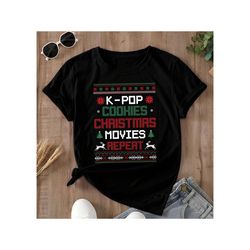 kpop cookies christmas movies repeat sweatshirt | kpop christmas sweater | ugly christmas sweater | kpop holiday crewnec