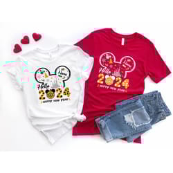 personalized mickey and friends happy new year 2024 shirt, disney new year's family vacation shirt, magic kingdom sweate