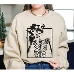 skeleton drinking coffee sweatshirt, coffee skeleton sweater, halloween skeleton hoodie, coffee lover shirt, skull shirt