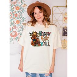 comfort colors fall y'all shirt, fall scarecrow shirt, pumpkin scarecrow tshirt, happy fall yall shirt, sas399