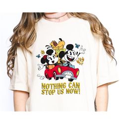 nothing can stop us now mickey & minnie, pluto runaway railway shirt, mickey minnie pluto drive car t-shirts great gift