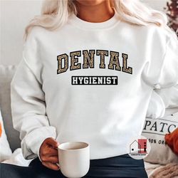 dental hygienist leopard print sweatshirt, rdh, dh, dental hygiene school student, gift for dental assistant student den
