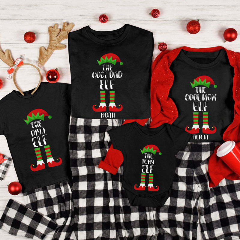Custom The Cool Mom Elf The Cool Dad Elf Matching Family Group Christmas Pajamas Christmas Gift Couple Shirt MRV2584.jpg