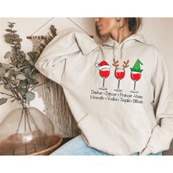 drinking christmas hoodie, christmas sweatshirt, holiday party funny sweatshirt, dasher dancer prancer vixen moscato vod