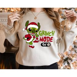 Stitch Grinch Mode On Christmas Sweatshirt, Santa Hat Sweatshirt,Christmas Party Sweatshirts,Gift For Christmas,Stitch C
