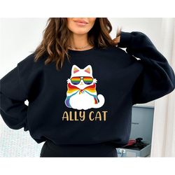 pride ally cat sweatshirt, retro rainbow colors cat ally hoodie, cat pride shirt, funny pride shirt, lgbtq shirt, lgbt g