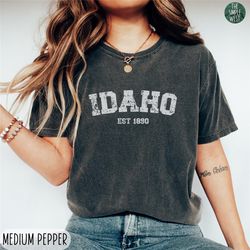 idaho comfort colors shirt, womens idaho crewneck tee, home state shirt, moving to idaho gift, idaho travel souvenir, id