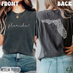florida comfort colors shirt, womens floral florida crewneck tee, moving to florida gift, florida souvenir, florida bach