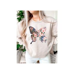 floral butterfly shirt, butterfly shirt, bug shirt, aesthetic tshirt, insect shirt, goblincore clothing