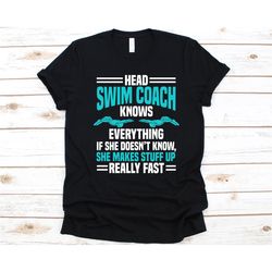 head swim coach knows everything shirt, swimmer shirt for men and women, swimming tee, athlete shirt, swim coach design,