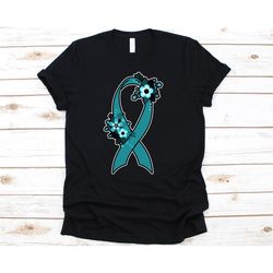pcos ribbon shirt, awareness shirt for polycystic ovary syndrome warrior fighter survivor, teal ribbon tshirt gift for p
