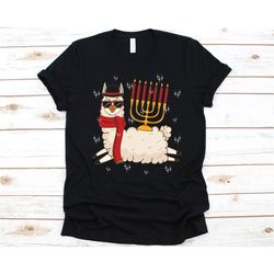 flying llama hanukkah shirt, hanukkah graphic, festival of lights, jewish festival, cute llama design, chanukah shirt, h