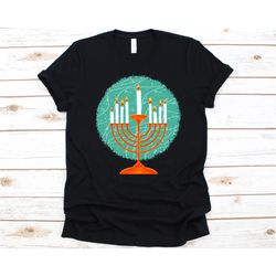 hanukkah menorah shirt, hanukkah graphic, festival of lights, jewish festival, chanukah gift, hanukkiah design, nine-bra
