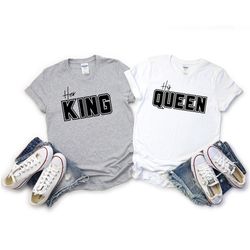 her king his queen shirts  her his couple matching t-shirts  engagement shirts  honeymoon shirts  boyfriend gift couple