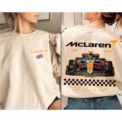 double side lando norris formula one sweatshirt, f1 mclaren team sweatshirt, f1 racing merch shirt