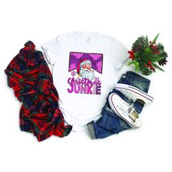 christmas junkie shirt, santa claus shirt, pink christmas shirt, christmas shirt, merry christmas, christmas gift, retro