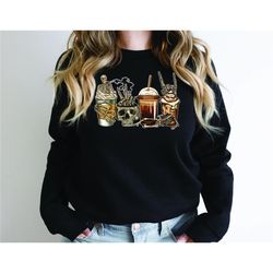 skeleton coffee cups hoodie, coffee cups sweatshirt, skull coffee sweater, coffee lover sweatshirts, skeleton halloween