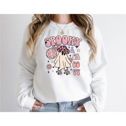 spooky & groovy halloween sweatshirt, cute ghost skating sweatshirt, spooky sweatshirts, spooky vibes, ghost sweatshirt,
