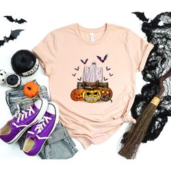 pumpkin ghost halloween shirt, spooky season shirt, retro fall shirt, ghost crewneck sweatshirt, pumpkin tshirt, spooky