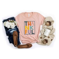 colorful thankful t-shirt, cute thankful shirt, thankful fall shirt, thanksgiving gift, family thanksgiving shirts, than