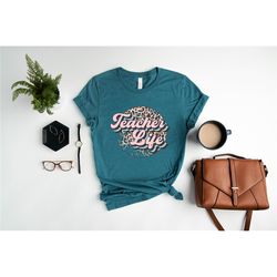 teacher life retro leopard t-shirt, boho teacher life shirt, teacher gift, retro teacher shirt, teacher trendy outfit, b