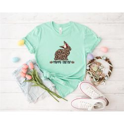 happy easter leopard bunny shirt, easter bunny shirt, happy easter, women easter shirt, easter gift, leopard easter, eas