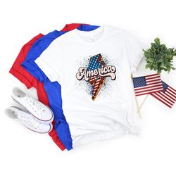 america lightning bolt shirt, retro america shirt, gift for mom, 4th of july t-shirt, independence day shirt, american f