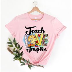 teach love inspire t-shirt, funny teacher shirt, gift for teacher, kindergarten teacher shirt, school shirt, elementary