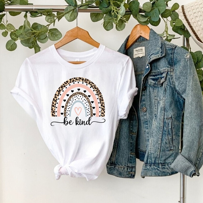 Be Kind Shirt,Graphic Tees For Women,Teacher Gifts,Be Kind Gift,Kindness T Shirt,Women Rainbow Spring Apparel,Motivational Outfits,Happy Tee.jpg