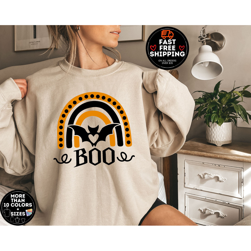 Rainbow Boo Sweatshirt, Spooky Crewneck Sweater, Spooky Vibe Shirt, Halloween Woman Hoodie, Halloween Party Sweatshirt, Boo Shirt For kid.jpg