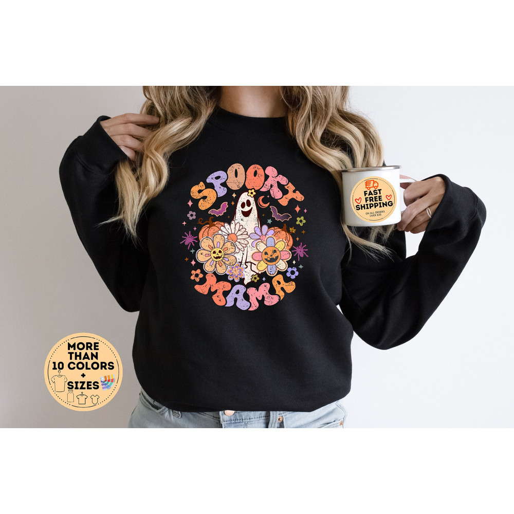 Spooky Mama Sweater, Halloween Gift For Mom, Spooky T-Shirt, Spooky Vibe Shirt, Halloween Woman Hoodie, Halloween Party Sweatshirt.jpg