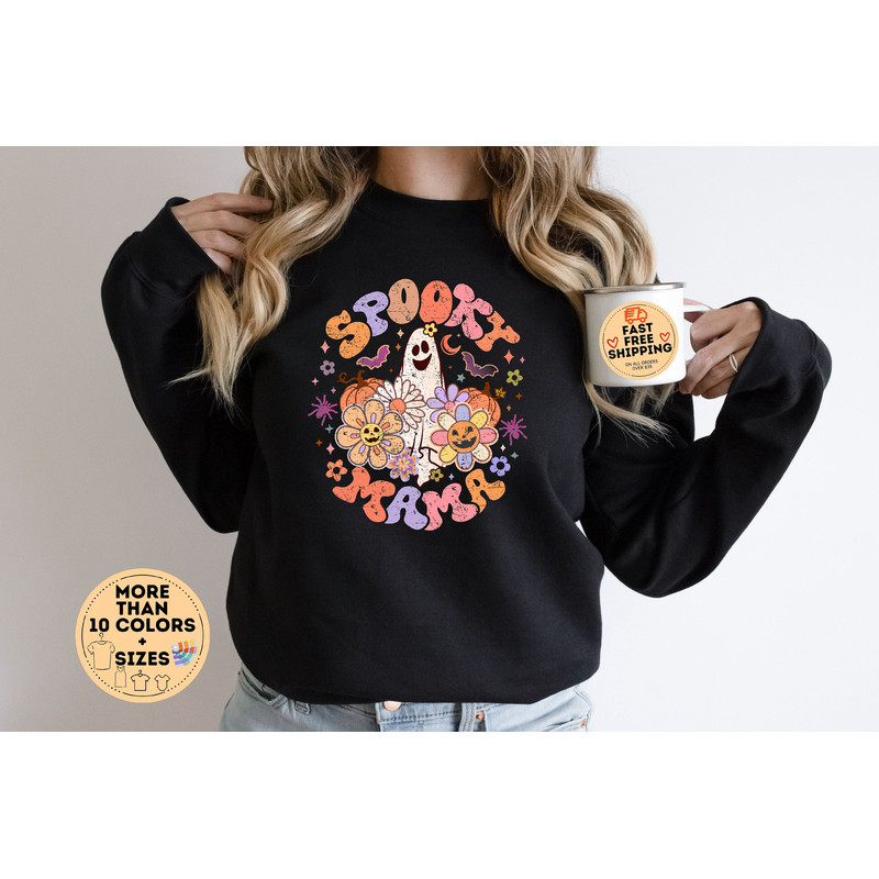 Spooky Mama Sweater, Halloween Gift For Mom, Spooky T-Shirt, Spooky Vibe Shirt, Halloween Woman Hoodie, Halloween Party Sweatshirt.jpg