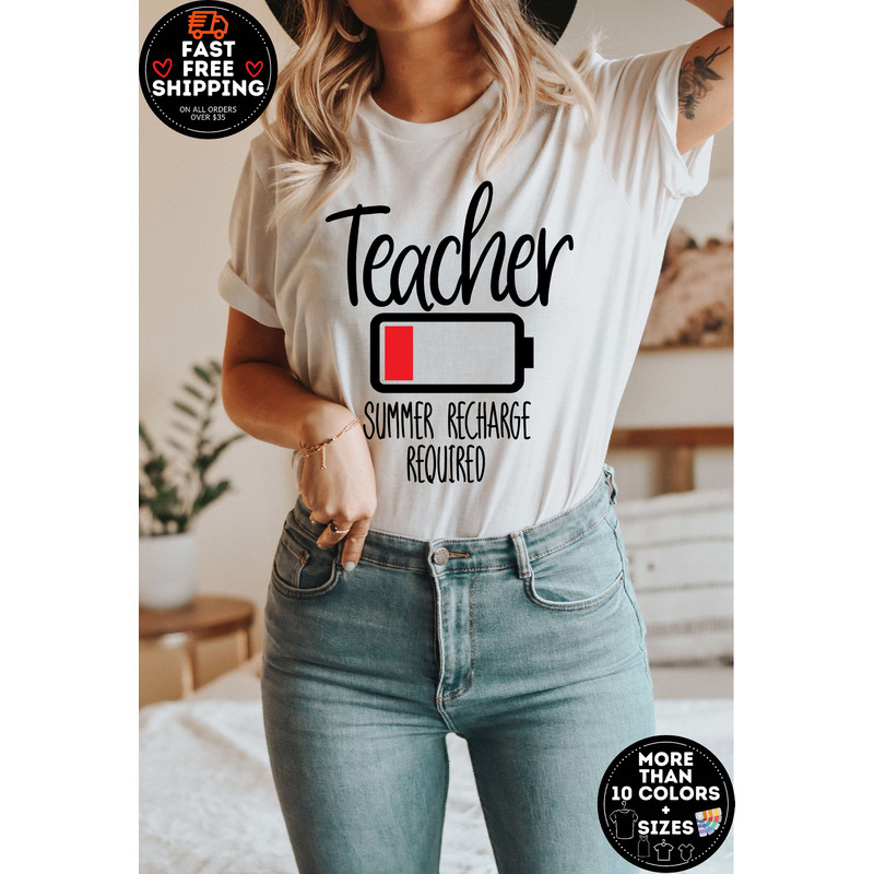 Teacher Summer Recharge Required Shirt, Teacher Summer Break Shirt, School Out Summer, Last Day Of School Tee, Teacher Summer Vacation Shirt.jpg