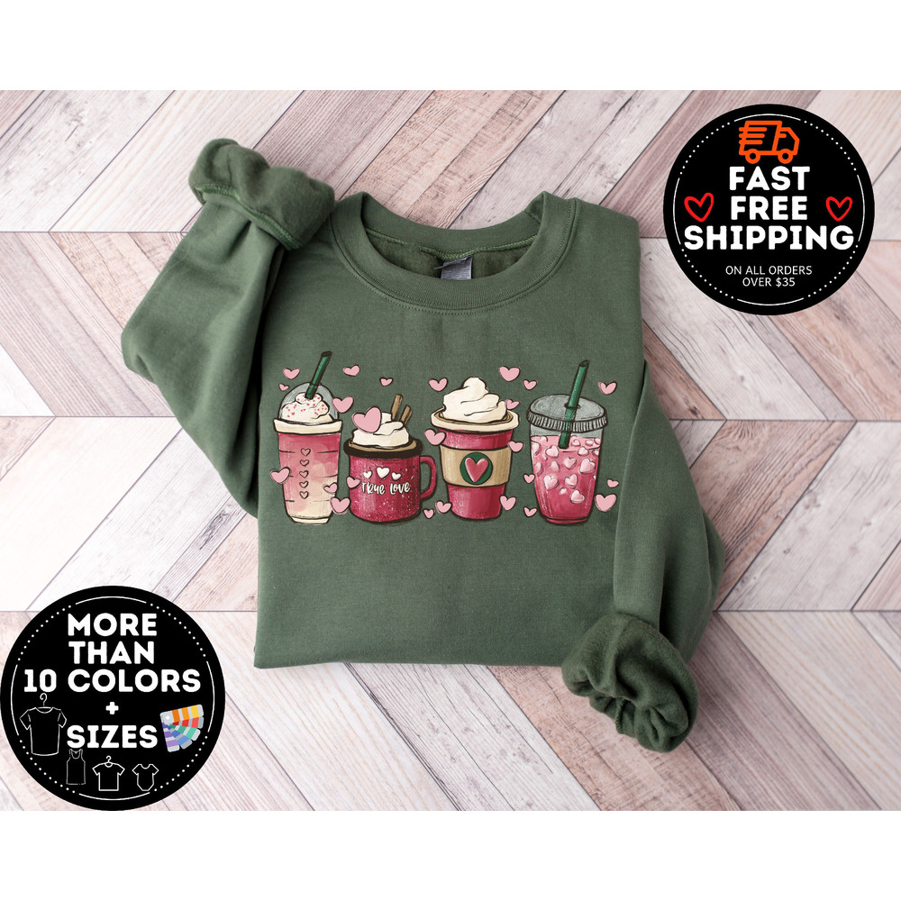 Valentine Coffee Sweatshirt, Gift For Valentine, Womens Valentines Day Sweatshirt, Matching Couple Sweater, Valentines Sweater, Couple Shirt.jpg