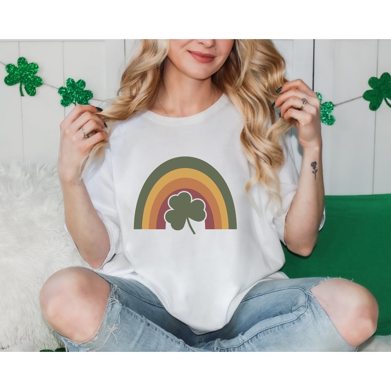 St Patrick's Day Tee, Cute Retro St. Patrick's Day Rainbow Design, Four Leaf Clover Shirt, Cute St Pattys Shirt, Four Leaf Clover Shirt.jpg