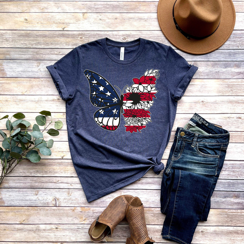 USA Butterfly T-Shirt, 4th Of July Shirt, Gift For 4th Of July, Patriotic Butterfly Shirts, Independence Day Tee, Floral Butterfly Tees.jpg
