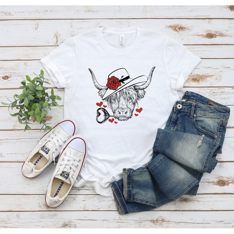 Valentine Highland Cow Shirt, Western Shirt, Country Shirt, Cow T-shirt, Farm Life, Southern Shirt, Rodeo Shirt, Boho Tee, Gift for love.jpg