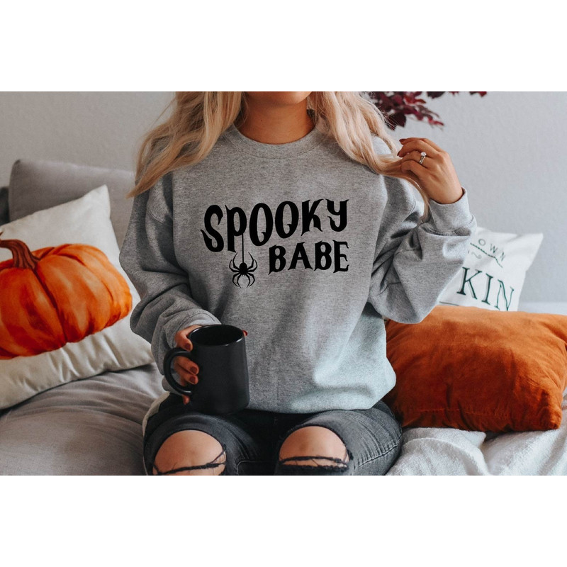 Halloween Sweatshirt, Spooky Babe Sweatshirt, Spooky Shirt, Halloween Sweater, Spooky Season, Halloween Witches, Halloween Gift, Crewneck.jpg