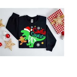 christmas dinosaur sweatshirt,  santa saurus rex shirt, christmas gifts for kids, christmas youth shirt, t-rex xmas shir