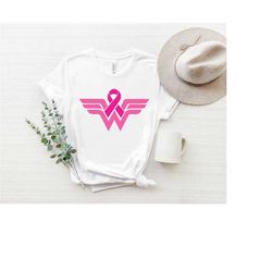 pink ribbon wonder woman shirt, support squad shirt, breast cancer awareness shirt, cancer fighter team shirt, pink ribb