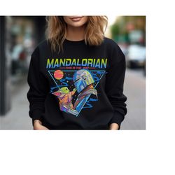 retro mandalorian sweatshirt, star wars shirt, galaxys edge shirt, stormtrooper shirt, baby yoda shirt, vintage grogu sh