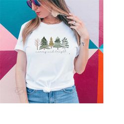 merry and bright trees, women's christmas shirt, womans holiday shirt, christmas gift, cute holiday tee, christmas tree