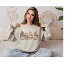 gingerbread christmas coffee sweatshirt, christmas coffee sweatshirt, women holiday sweater, xmas tee, coffee lover gift