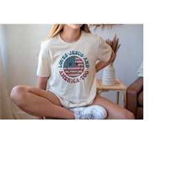 loves jesus and america too shirt, patriotic christian shirt, independence day gift, god bless america, usa shirt, red w