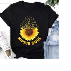 sunflower hippie soul unisex t-shirt, graphic hippie sign shirt, women hippie shirt, boho style fan shirt, 70s vintage t