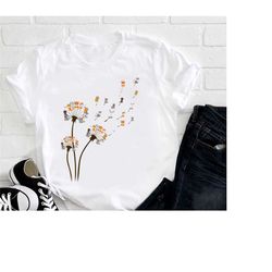 cute cat fly dandelion flower t-shirt, cat lover t-shirt, graphic dandelion shirt, cat shirt, cat mom gift idea shirt, a