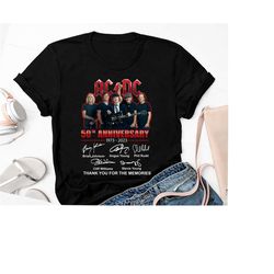 50 years ac/dc 1973-2023 signature t-shirt, ac/dc band tour shirt, acdc anniversary shirt for fan lovers, retro acdc ban